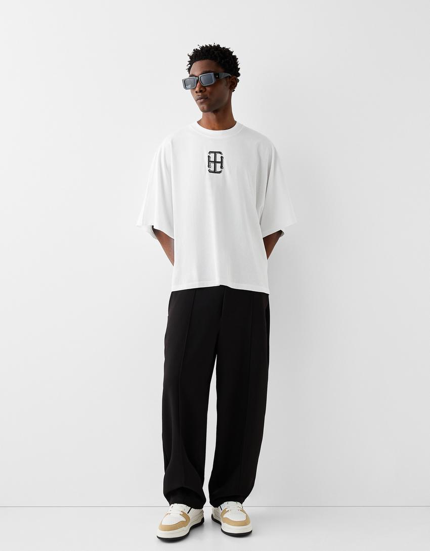 T-shirt manches courtes oversize imprimé-Blanc-3