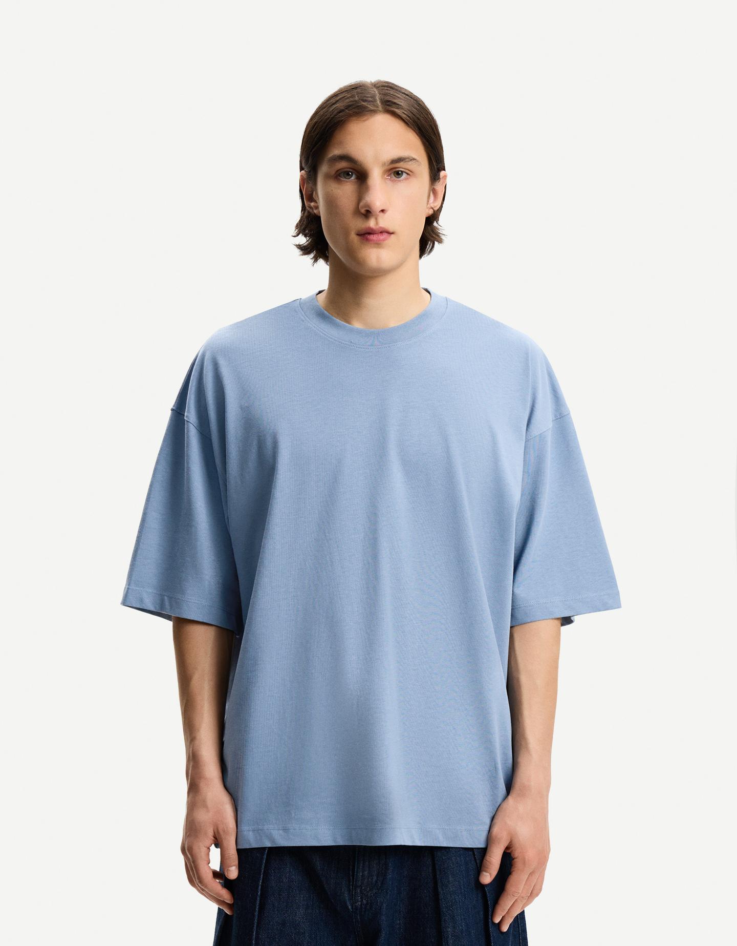 Bershka Camiseta Manga Corta Oversize Hombre Xs Azul Lavado