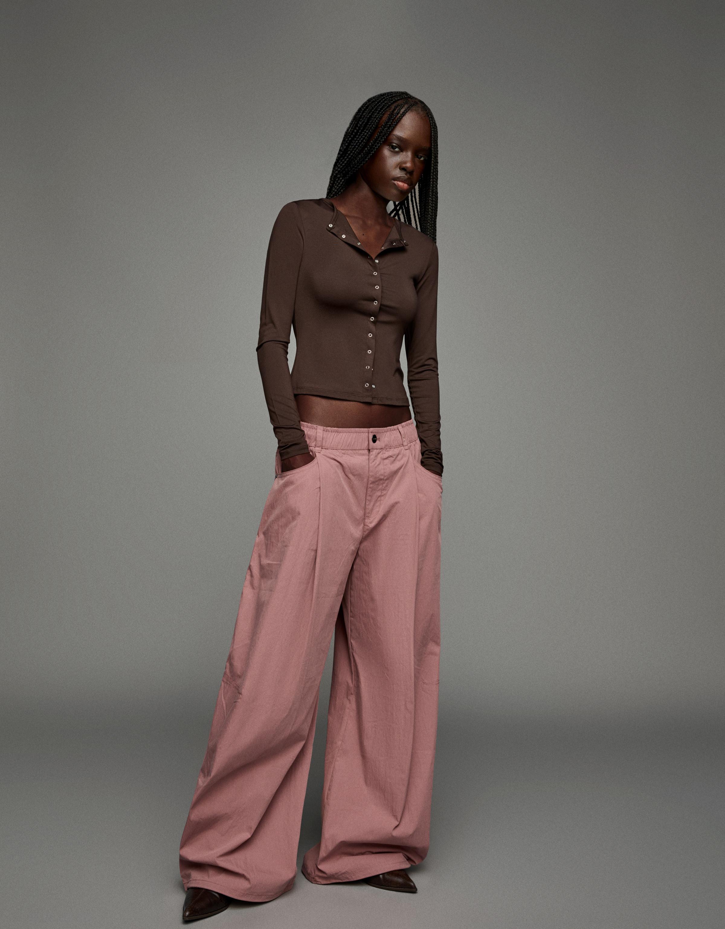 Thumbnail - Bershka Balloon-Parachute-Hose Aus Funktionsstoff Damen L Rosa