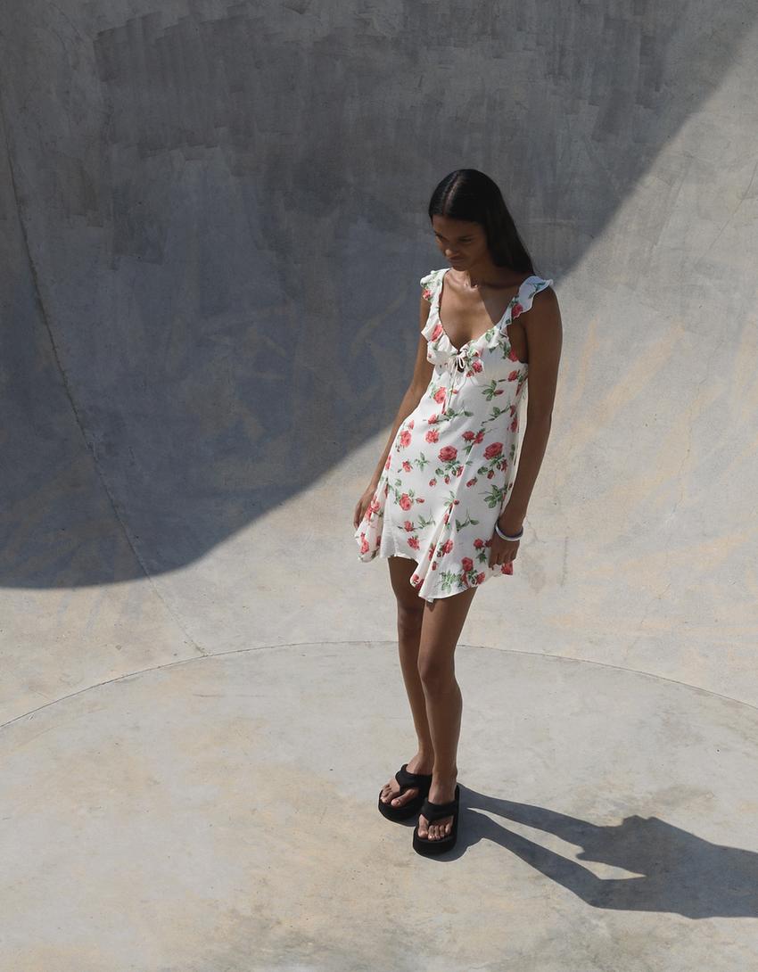Mini-robe bretelles imprimé-Multicouleur