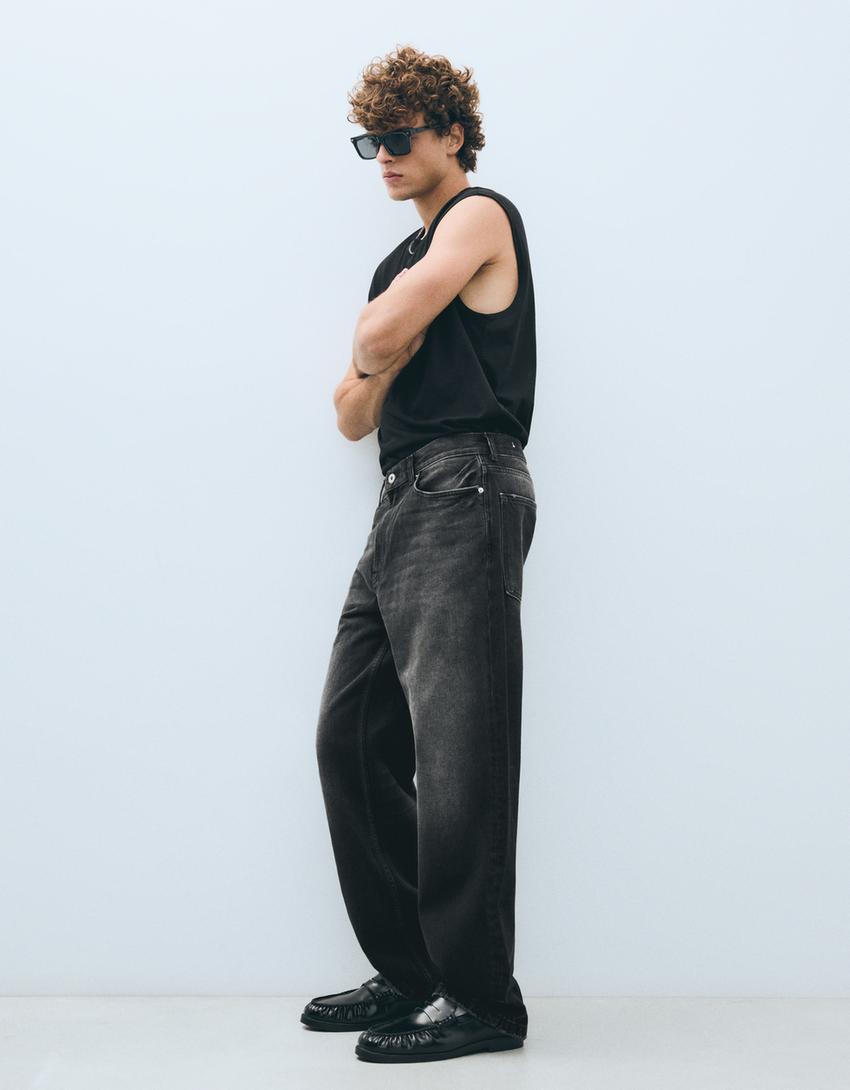 Jeans straight wide-Negro