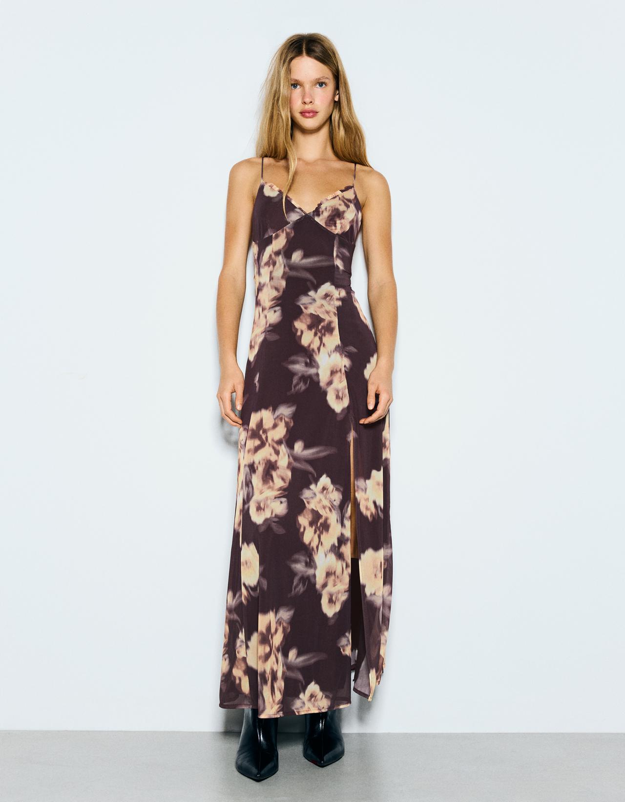 Long tulle strappy dress — Black
