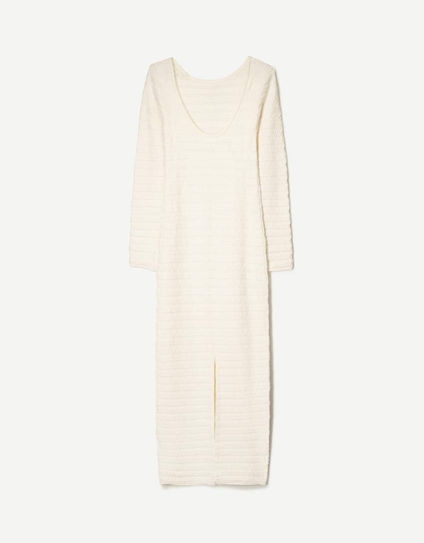 Textured midi dress-Cream