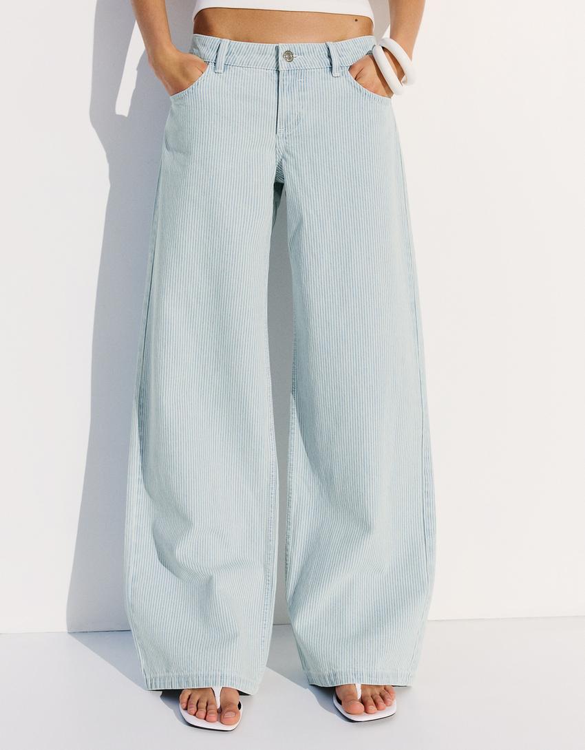 Straight-leg striped trousers-Washed out blue