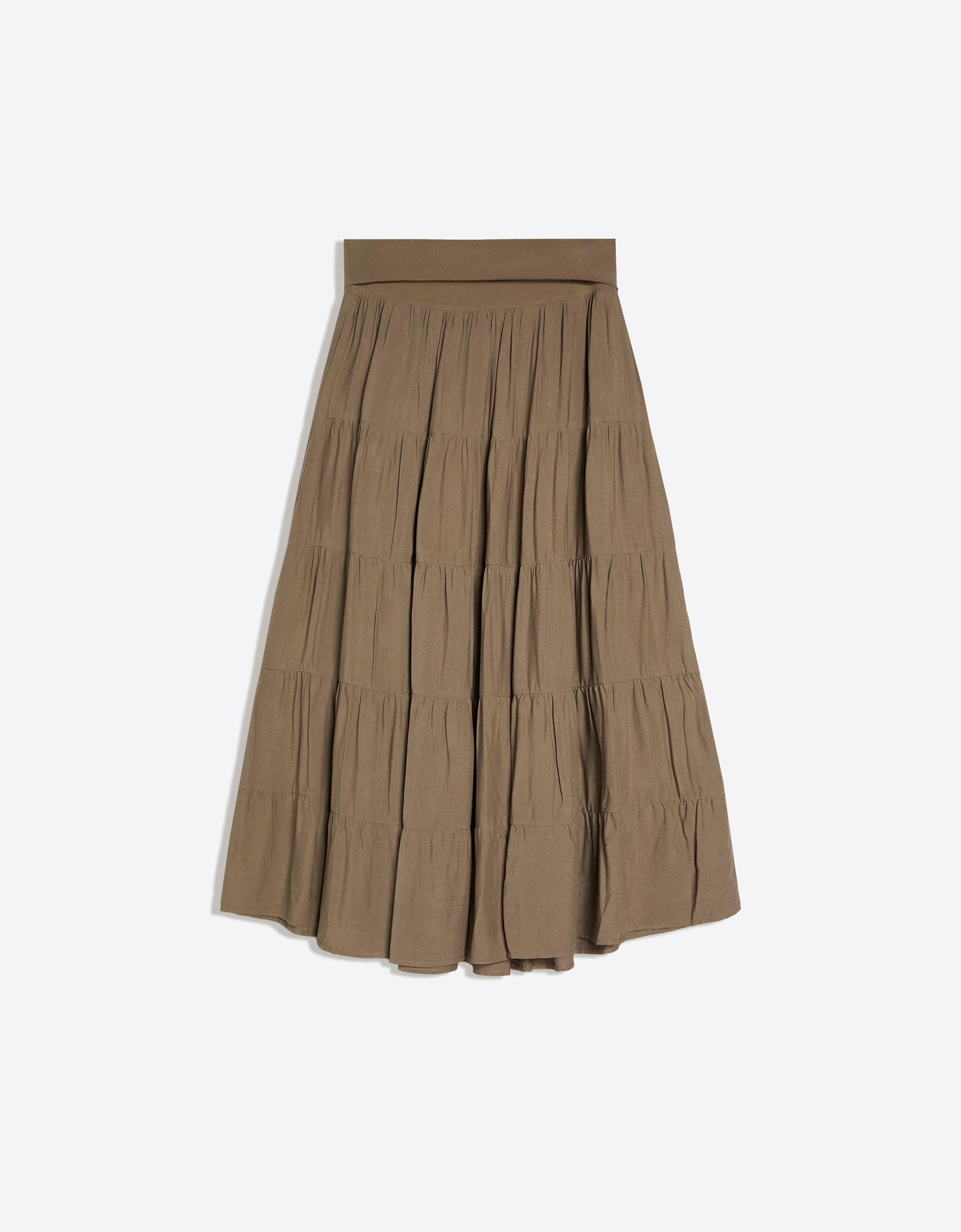 Fold-over waist midi skirt — Khaki