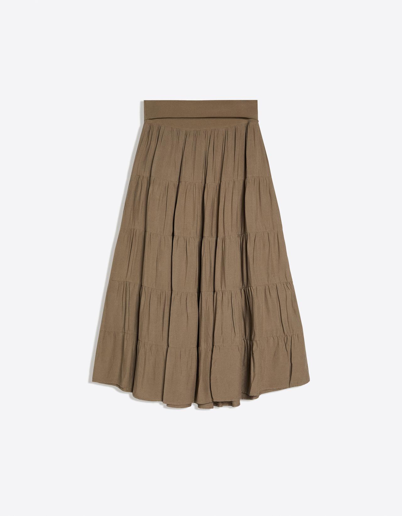 Fold-over waist midi skirt — Khaki