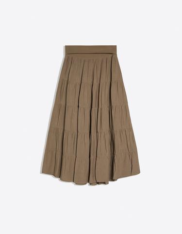 Fold-over waist midi skirt — Khaki 4