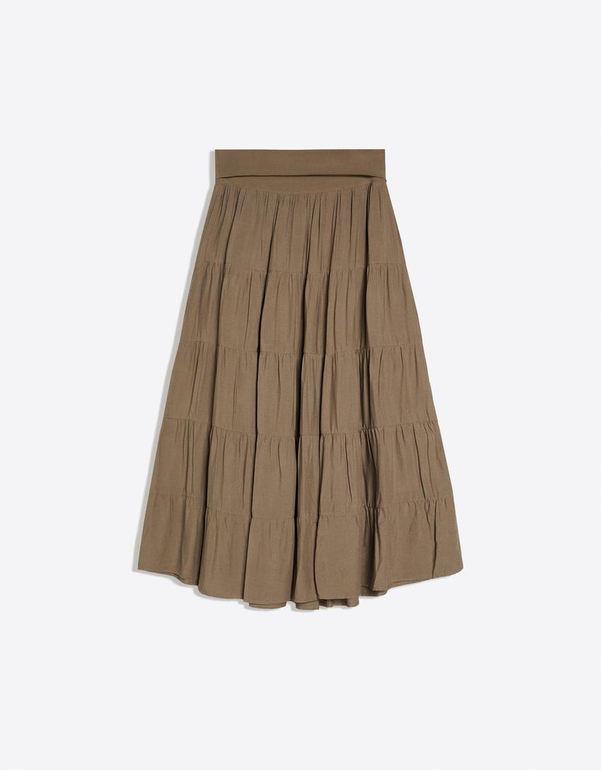 Midi-Rock mit umgeschlagener Taille-Khaki