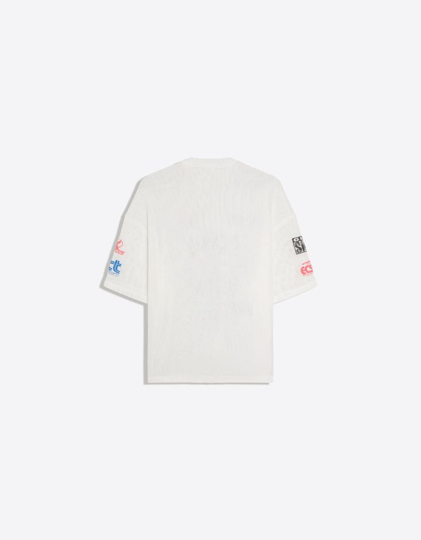 Boxy fit printed T-shirt-Cream