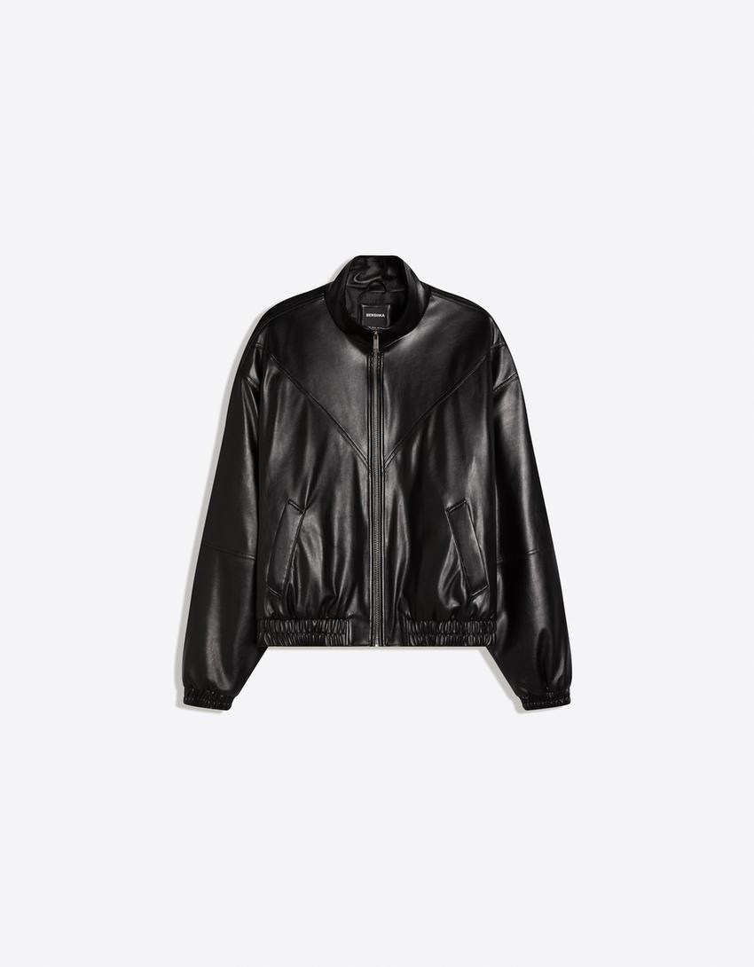Faux leather jacket-Black
