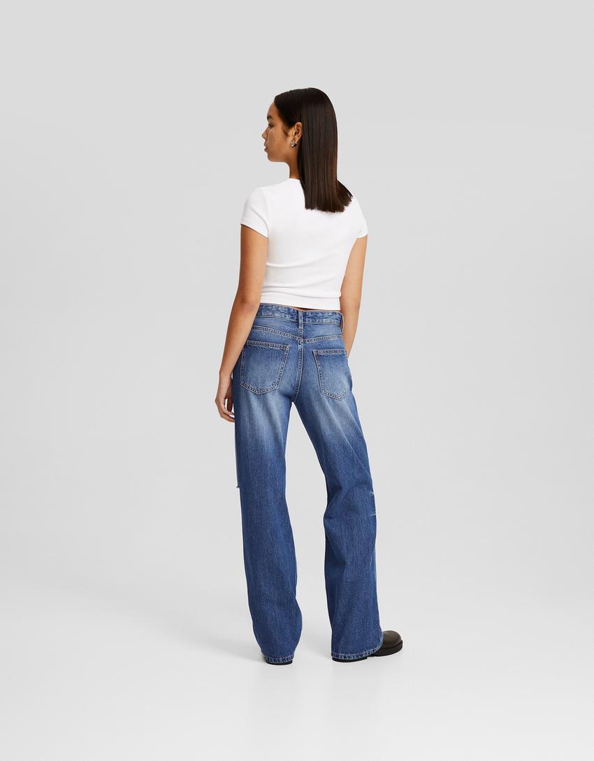 Ripped wide-leg ’90s jeans-Blue-2