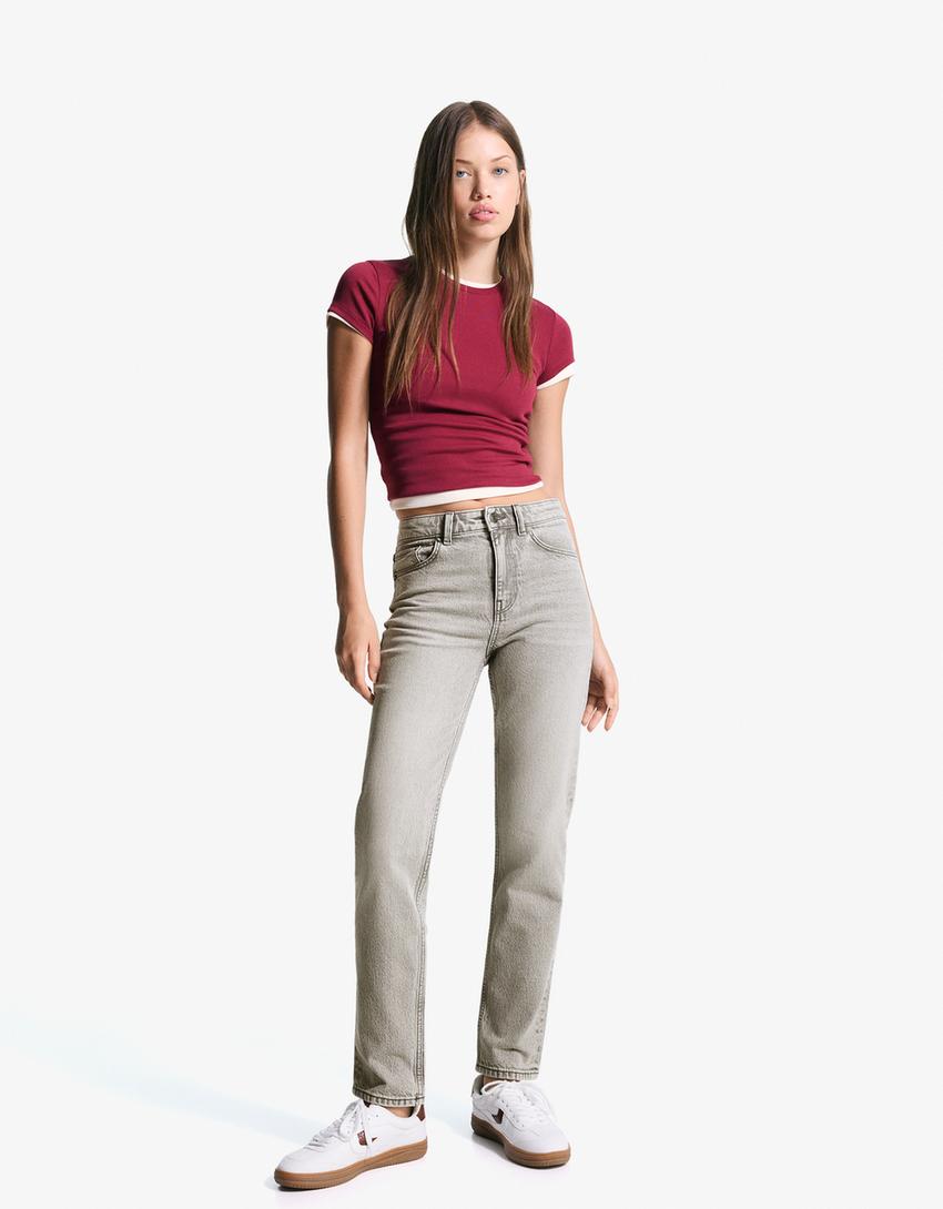 Jeans mom hi-rise confort-Gris-0