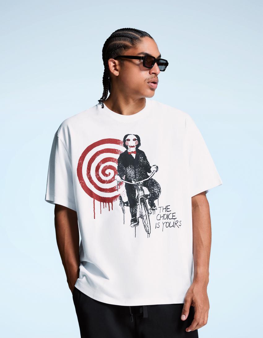 Kortärmad t-shirt med Saw-tryck-Vit