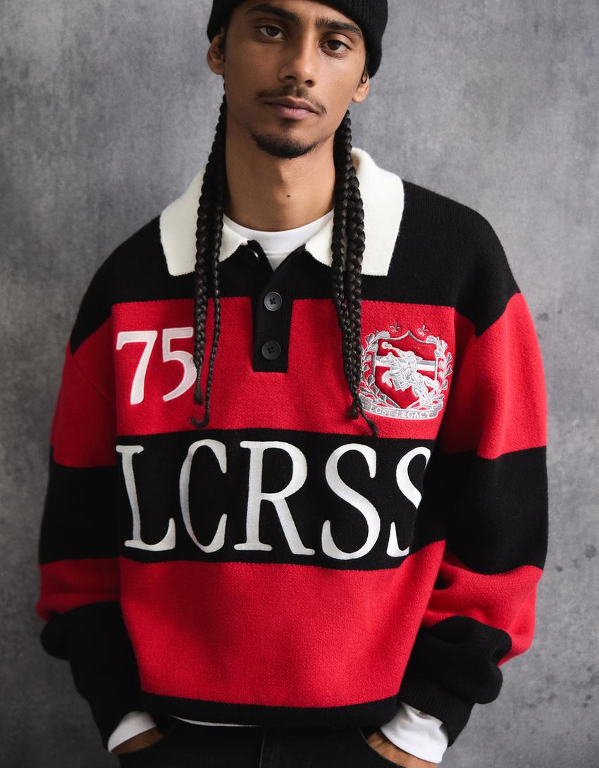 Jersey cuello polo bordado-Rojo