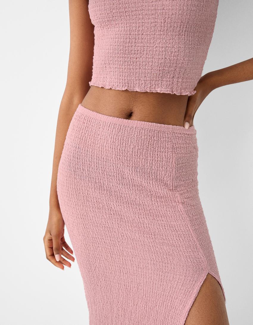 Sleeveless waffle-knit top-Pink-5