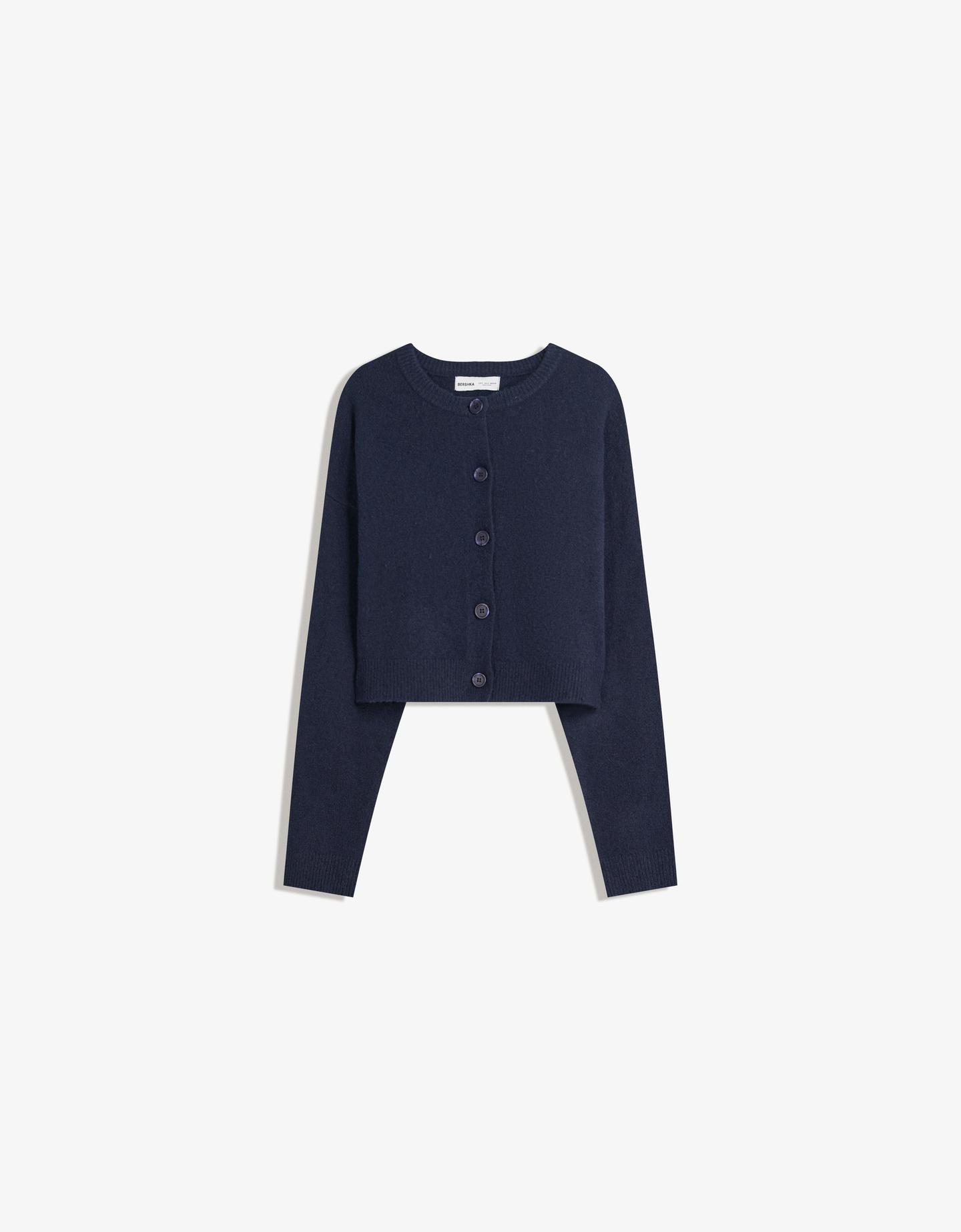 Bershka Chaqueta Botones Soft Touch Mujer Xxs Azul