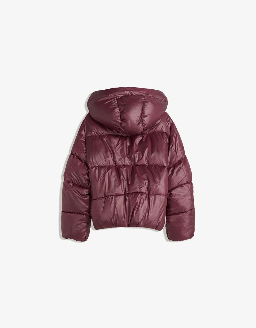 Puffer jacket with hood-Burgundy-4