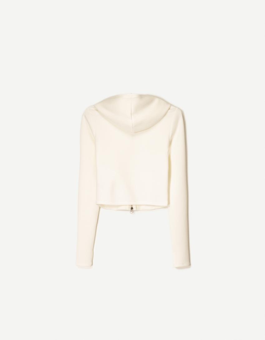 Sweat zippé à capuche en modal doux-Écru