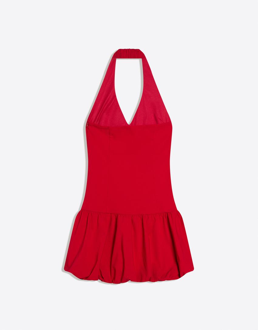 Bengaline balloon mini dress-Red