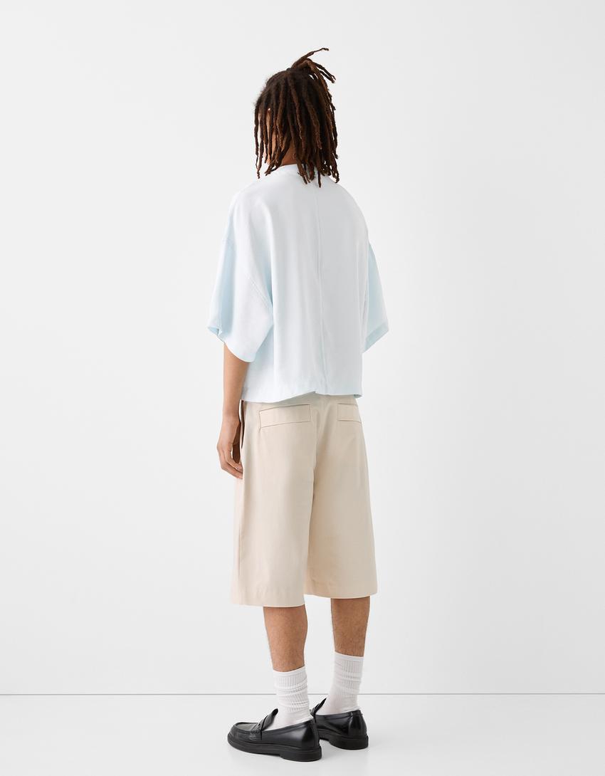 T-shirt de manga curta cropped-Azul claro-1