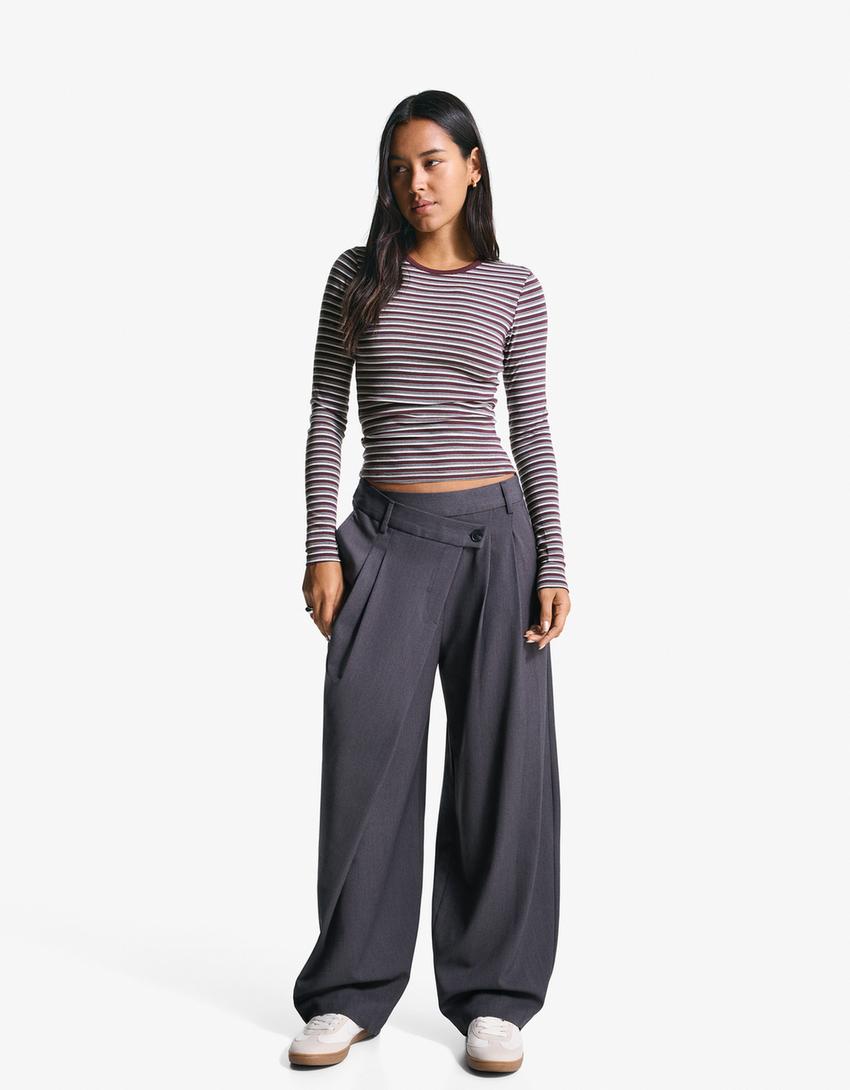 Långärmad topp-Vinröd