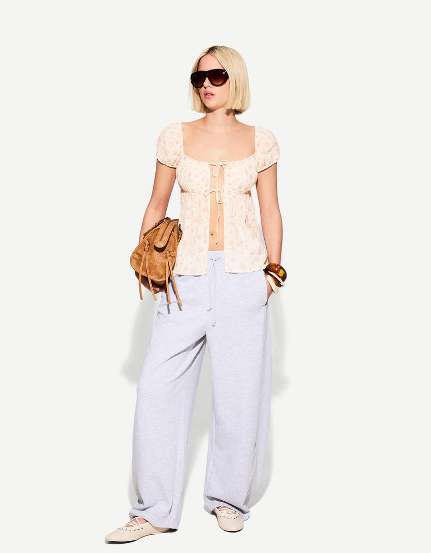 Textured printed top with bows-Multicolored-2