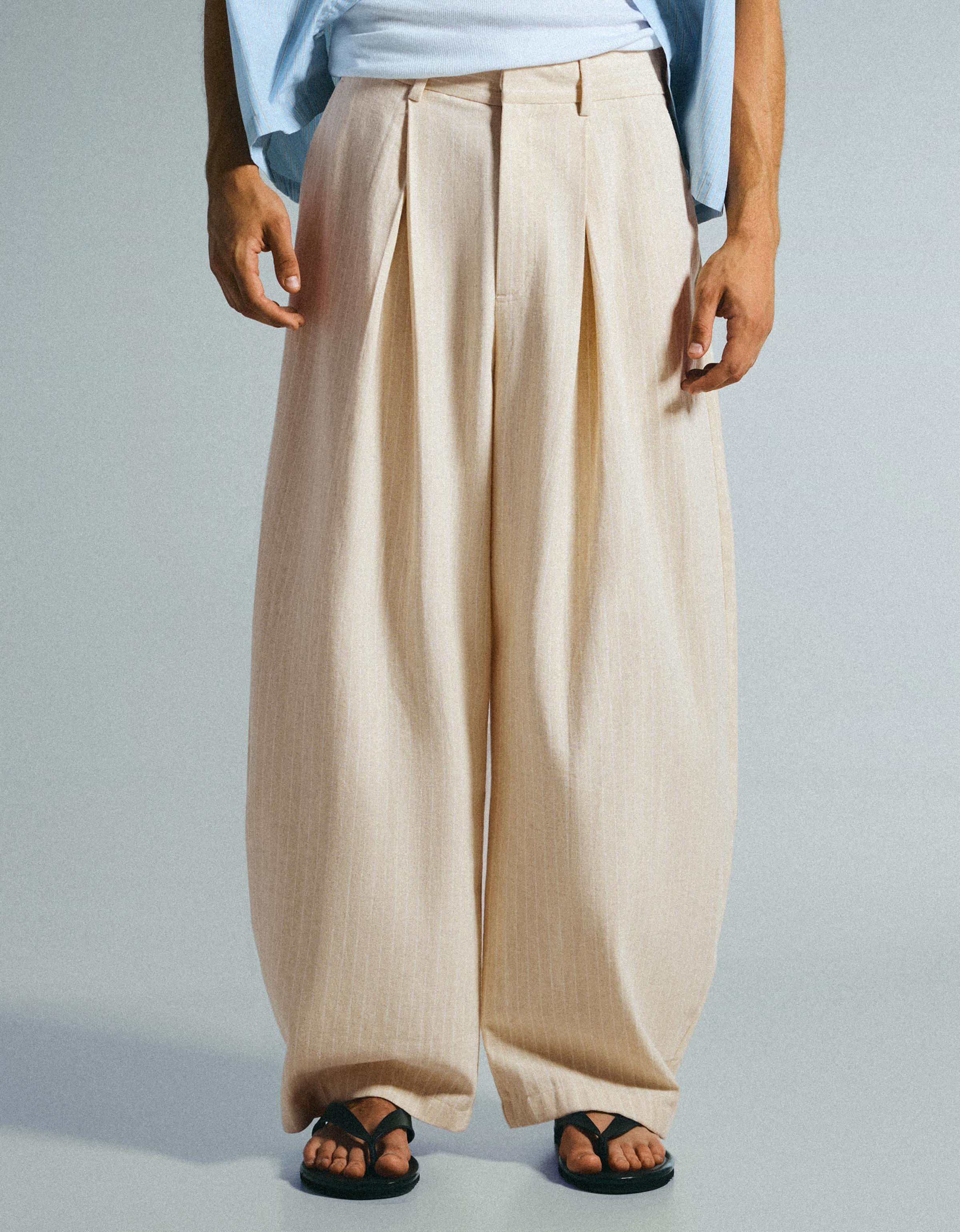 Super baggy pleated trousers — Sand