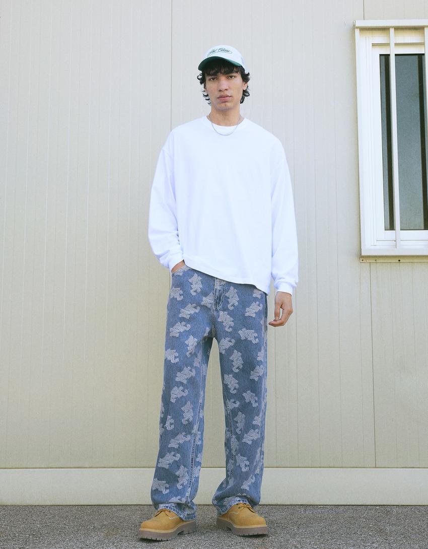 Baggy jeans i jacquard-Lyseblå
