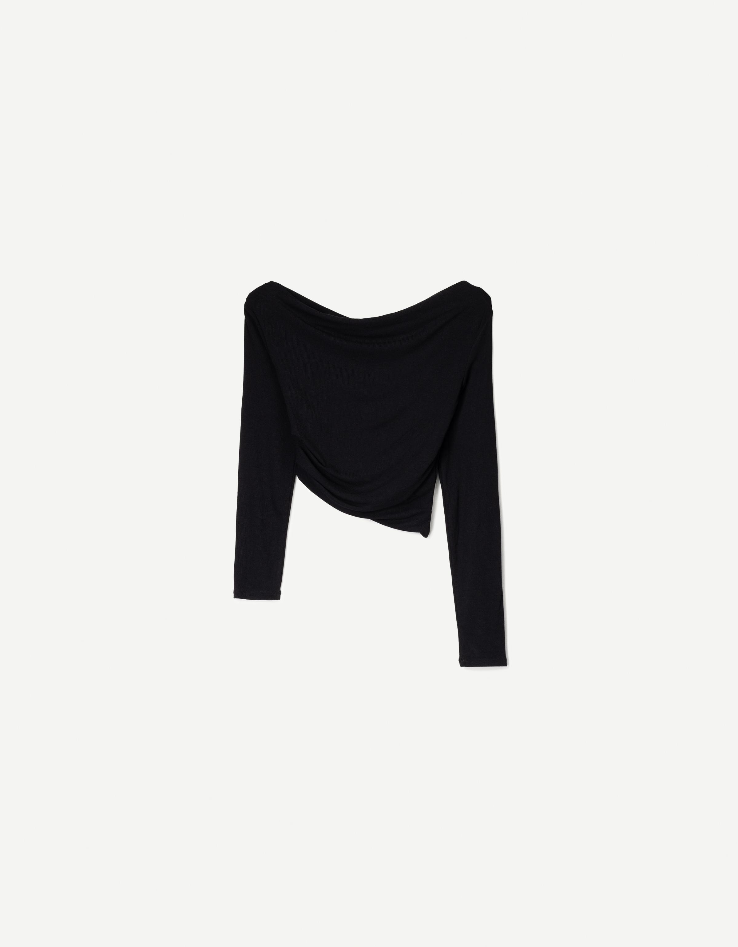 Bershka Asymmetrisches Langarmshirt Damen S Schwarz