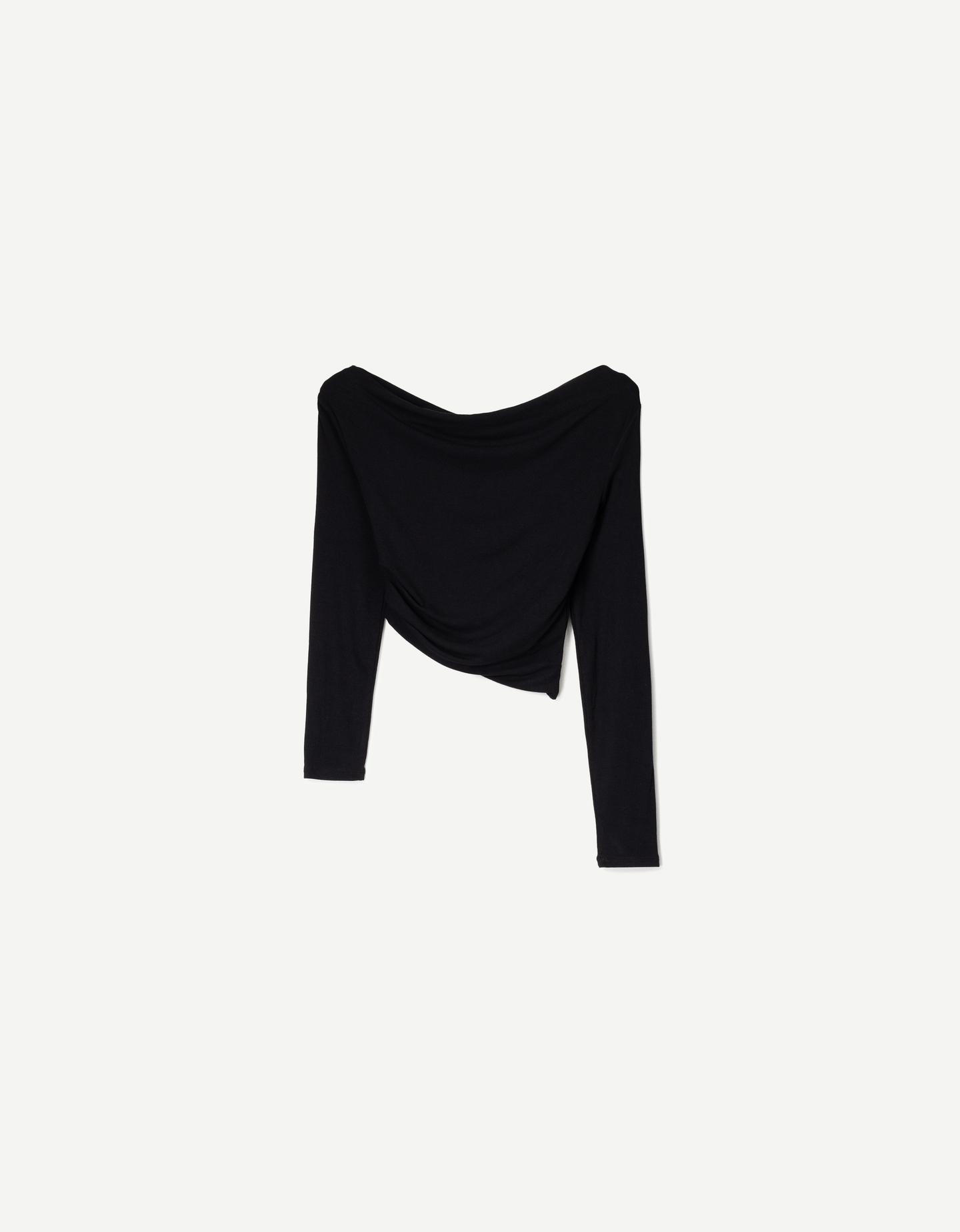 Bershka Asymmetrisches Langarmshirt Damen M Schwarz günstig online kaufen