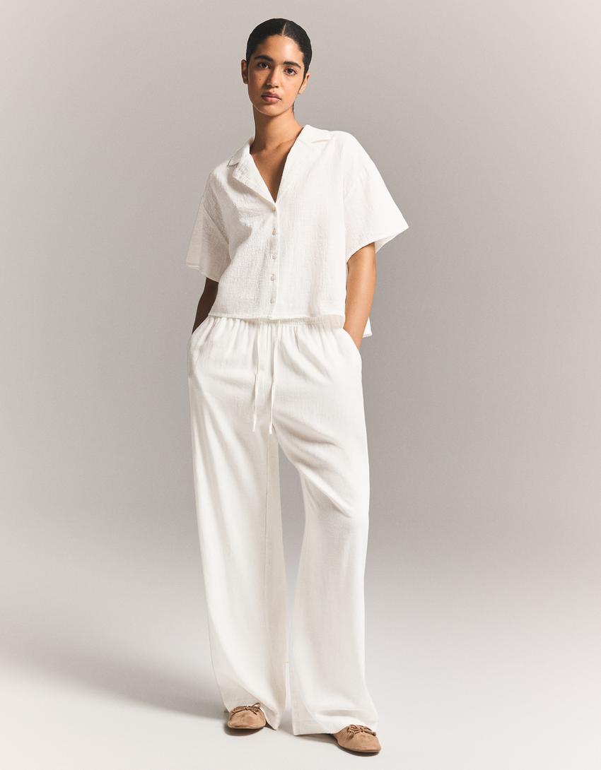 Camisa manga corta rústica-Blanco