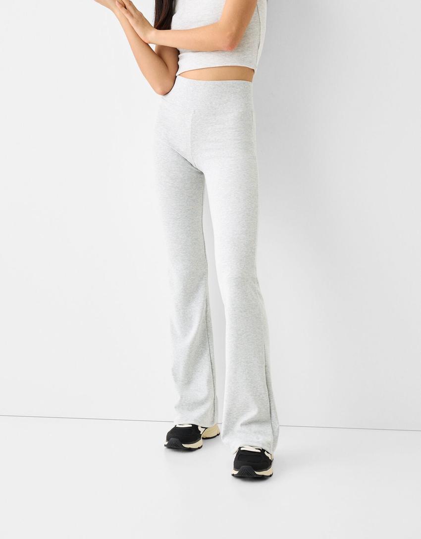 Pantalón flare cintura canalé-Gris-1