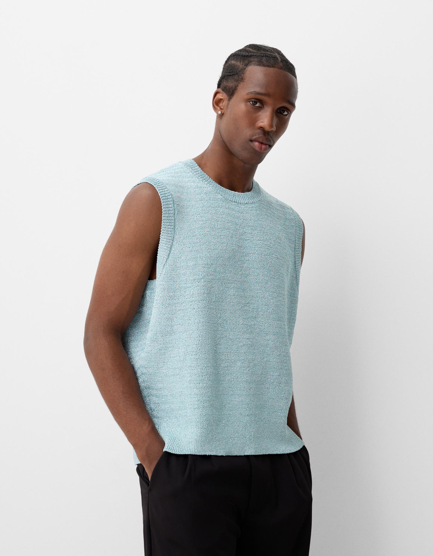 Bershka Chaleco Estructura Brillante Hombre L Azul