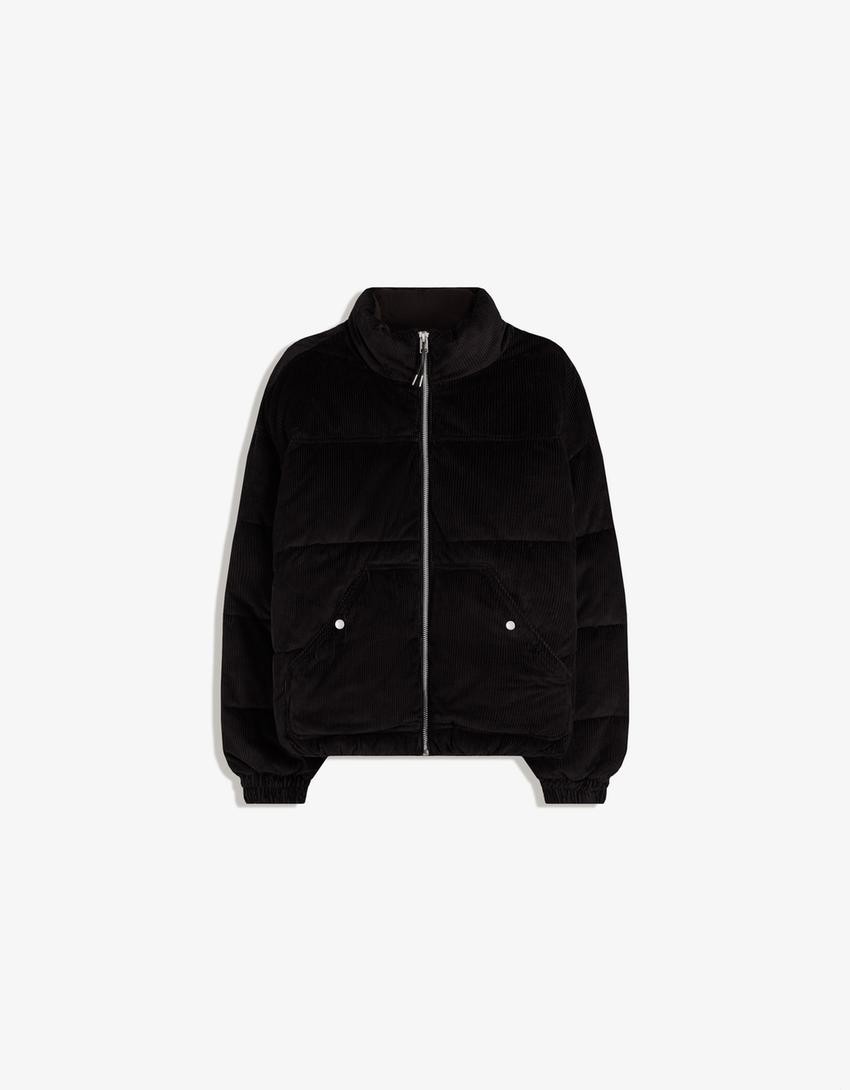 Corduroy puffer jacket-Black
