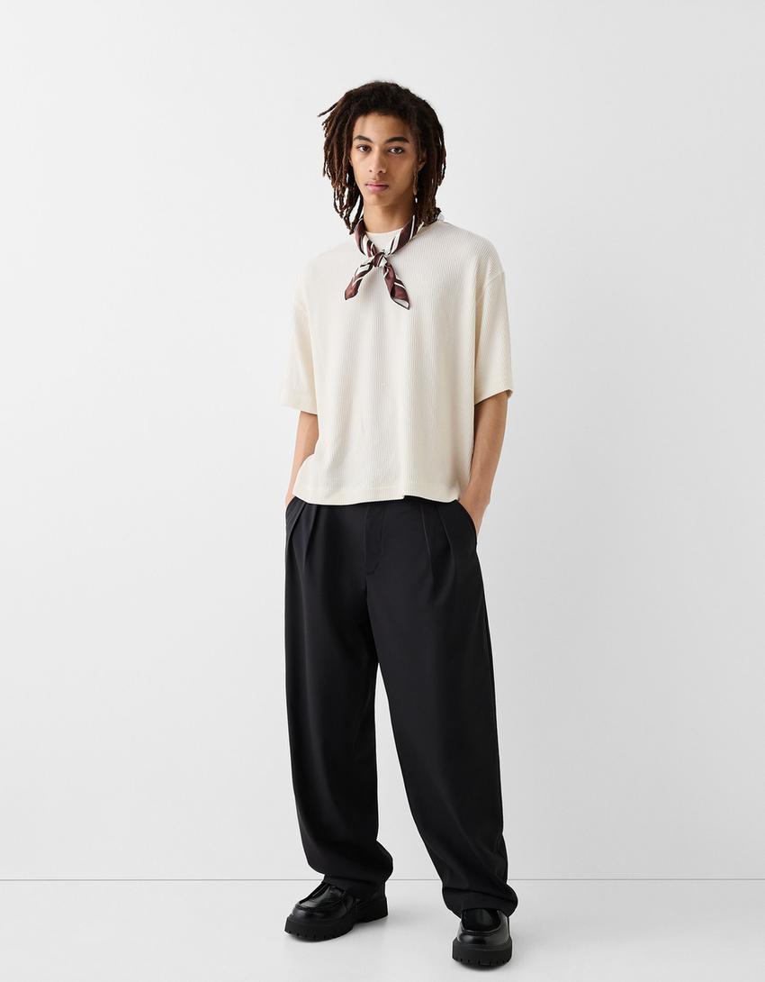 T-shirt à manches courtes texturé-Blanc cassé-3