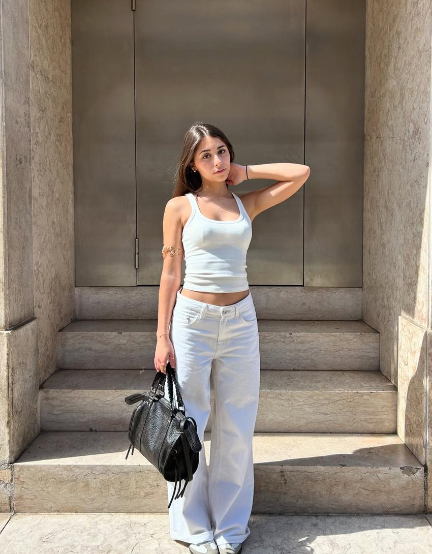 Sleeveless ribbed T-shirt-Off white-0