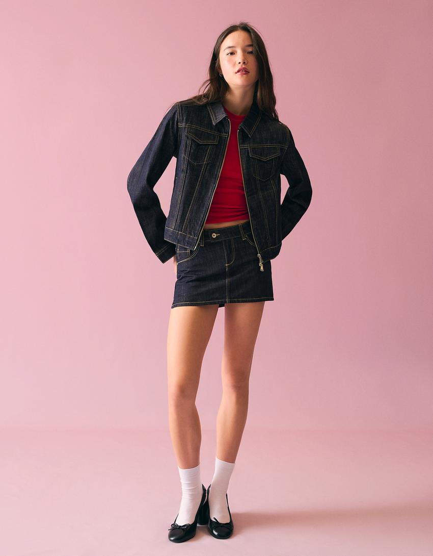 Veste en jean zippée-Marine