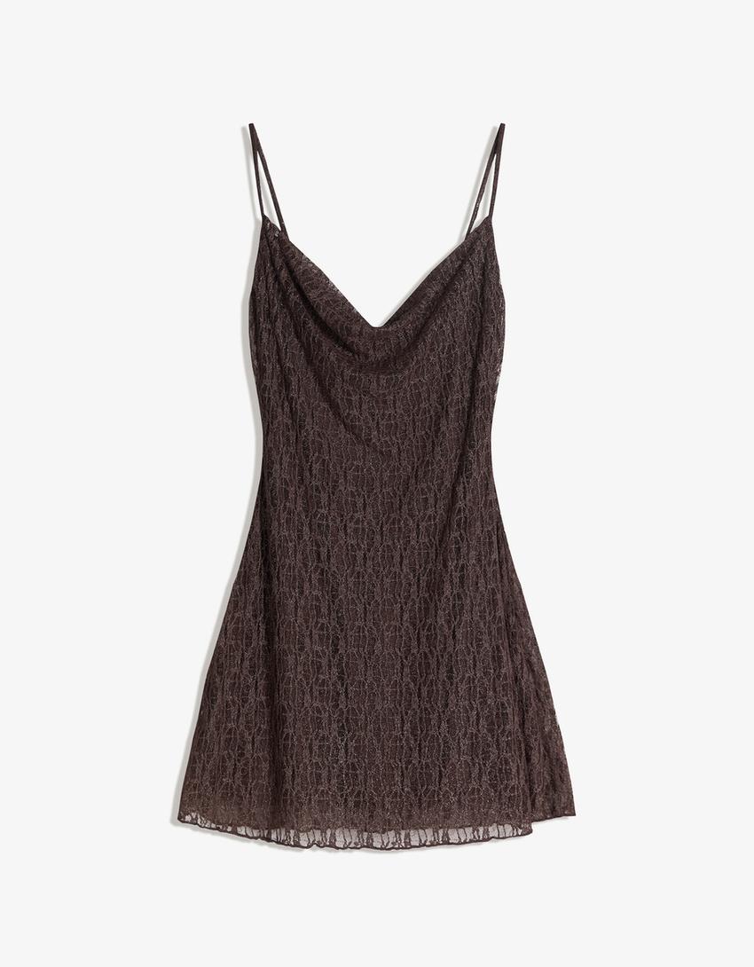 Mini lace strap dress-Brown