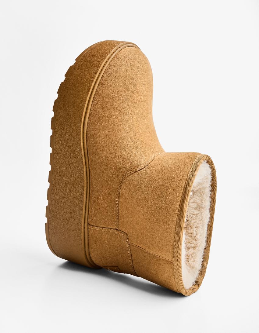 Platform ankle boots with faux fur lining-CAMEL-2