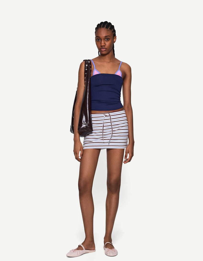 Jupe-culotte à ceinture avec nœud-Blanc