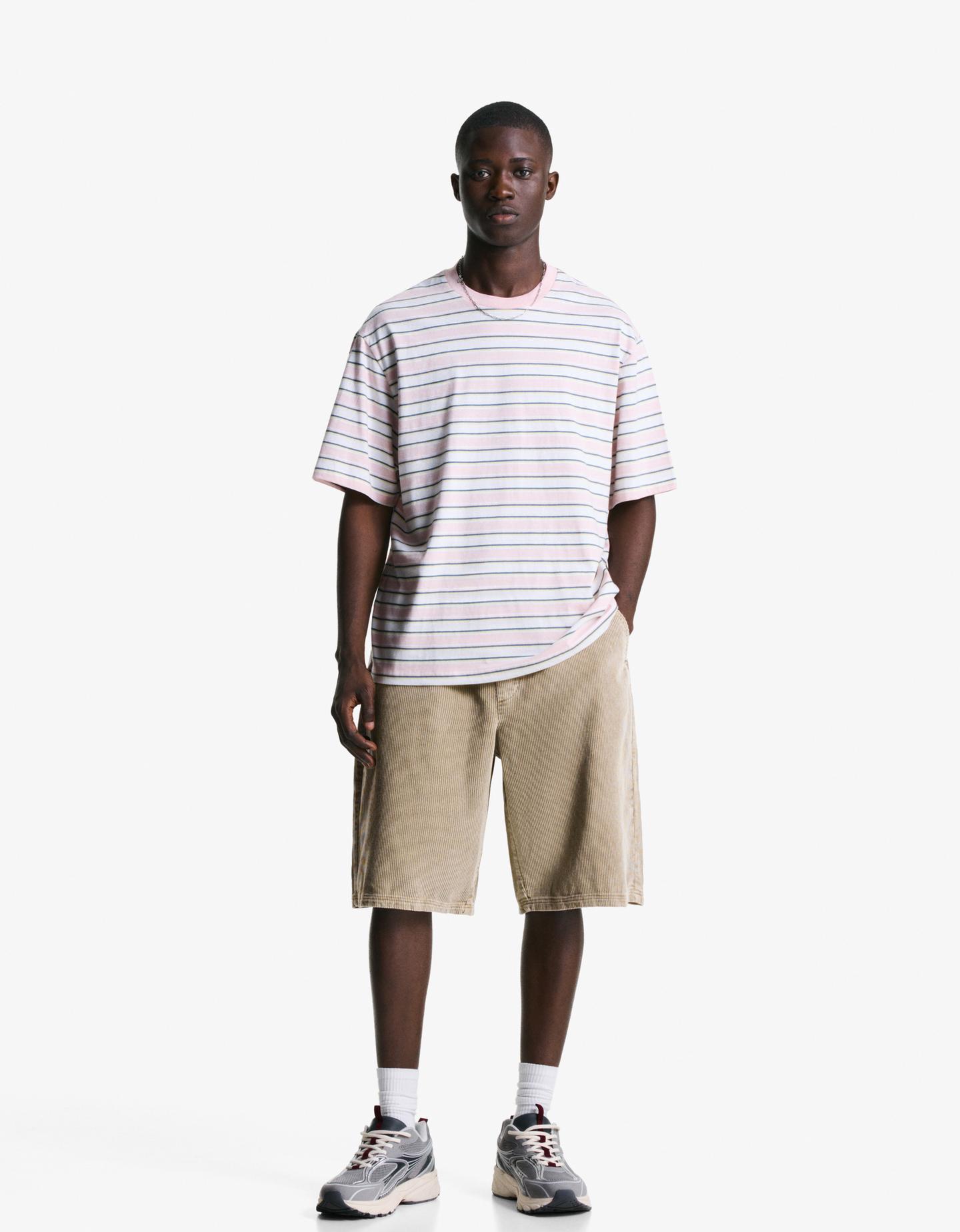 Bershka bermudy jogger sztruksowe piaskowy