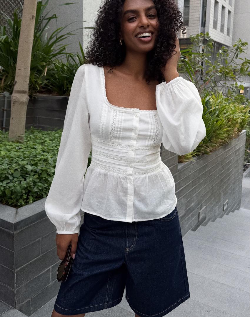 Blouse à boutons-Blanc