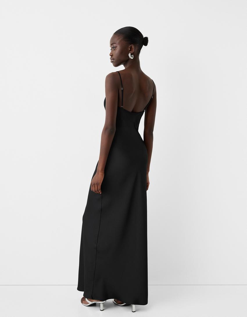 Satin midi dress-Black