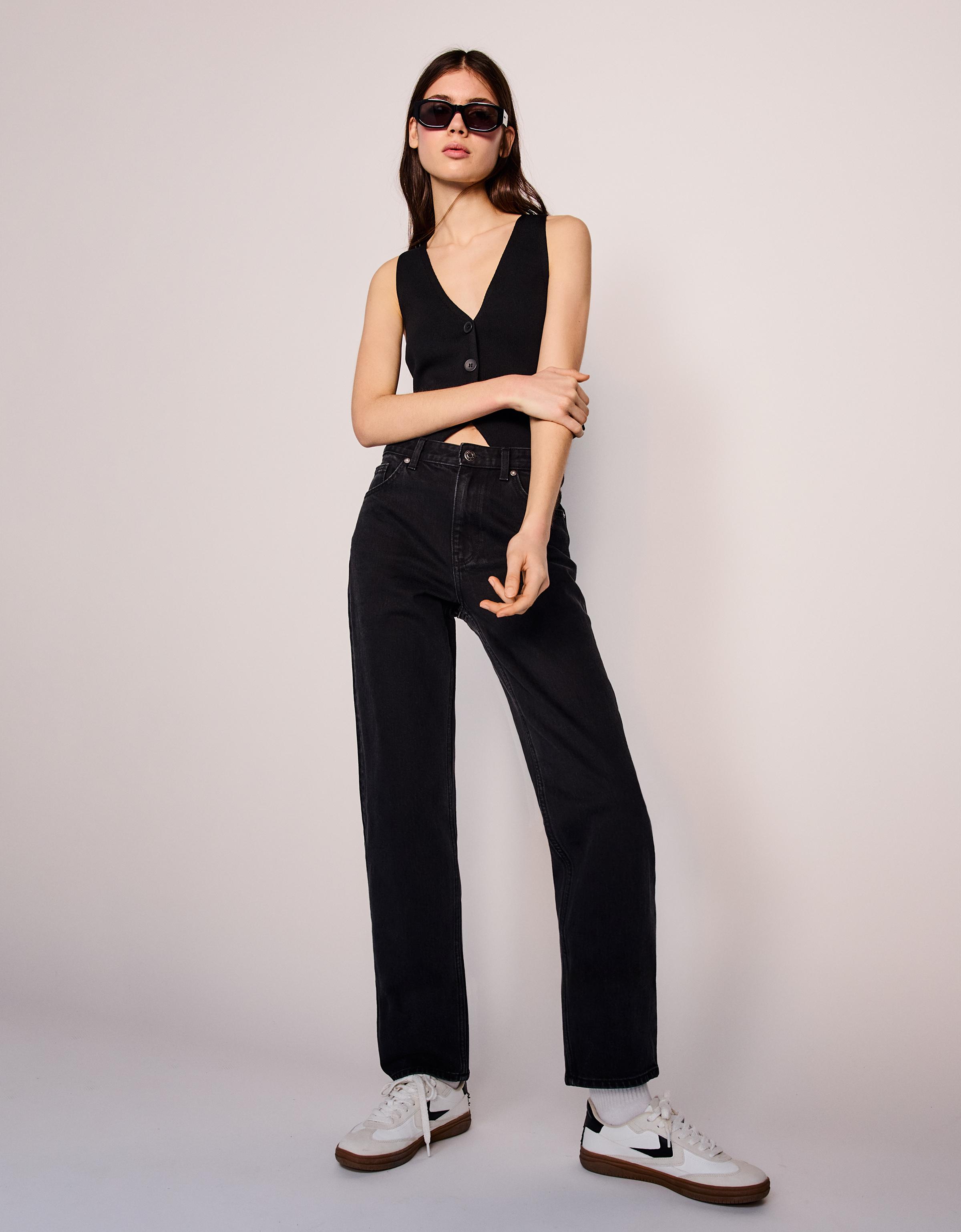 Bershka Mom-Jeans Mit Hohem Bund Damen 32 Schwarz