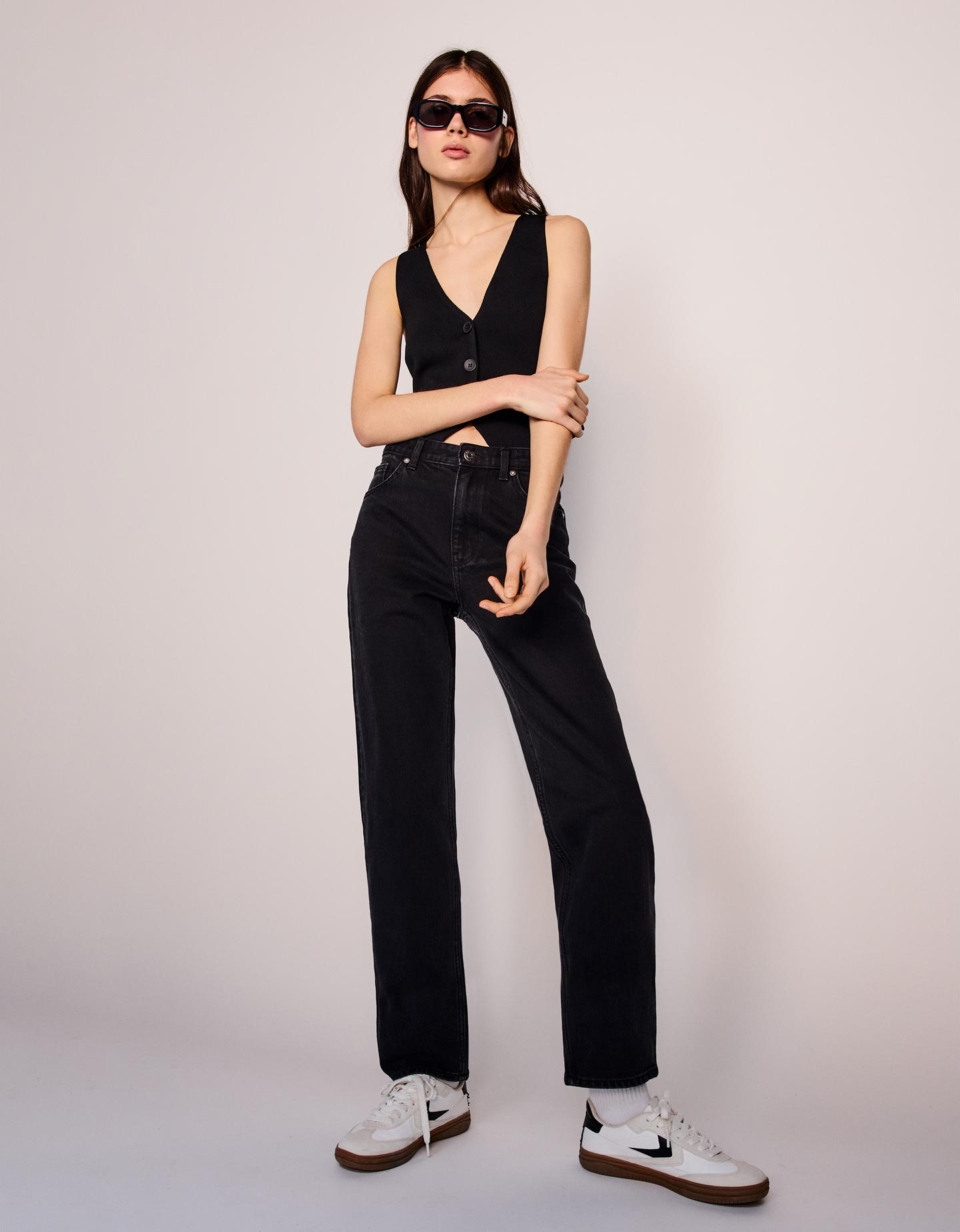 Bershka Mom-Jeans Mit Hohem Bund Damen 44 Schwarz günstig online kaufen