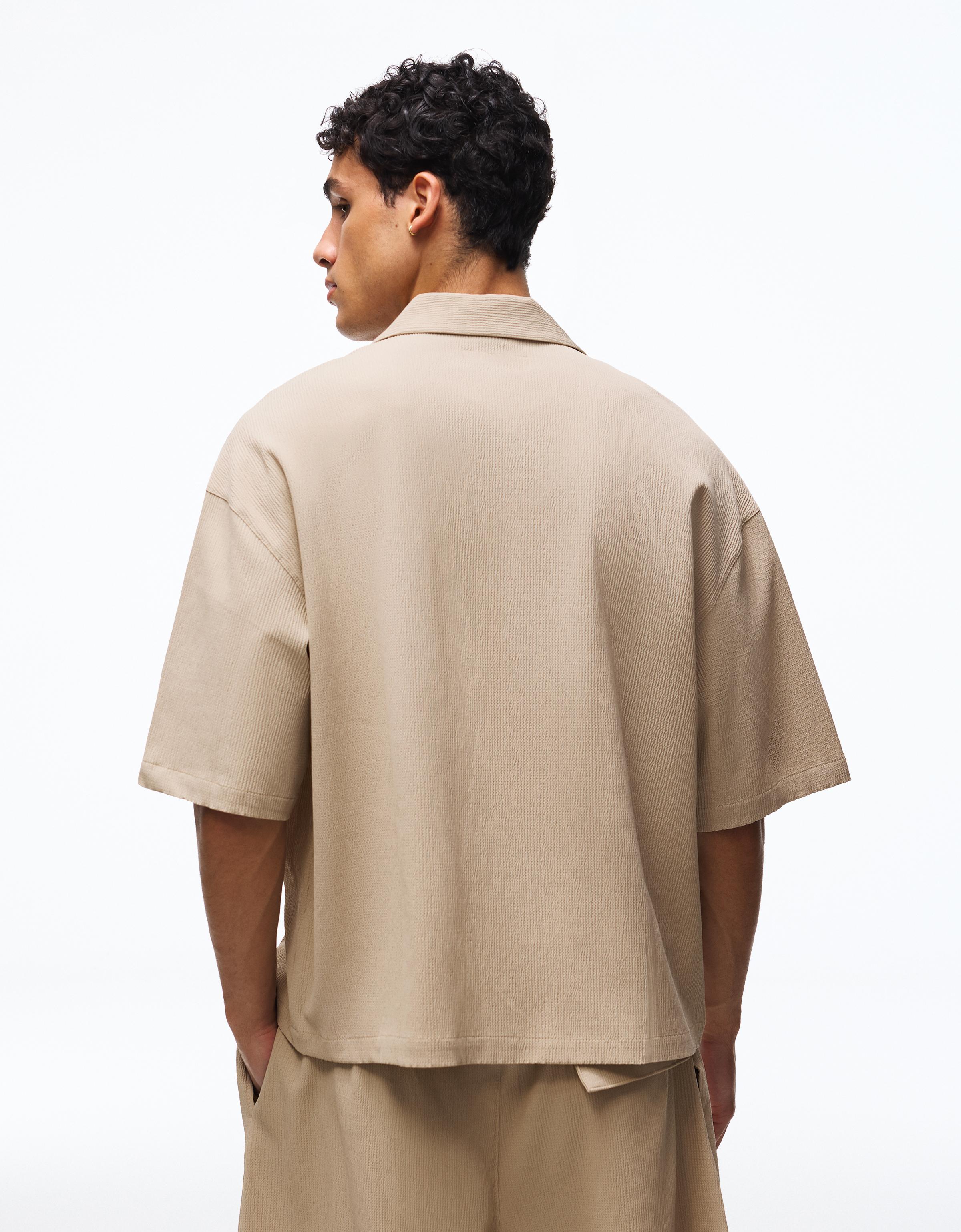 Pleated short sleeve boxy shirt — Sand