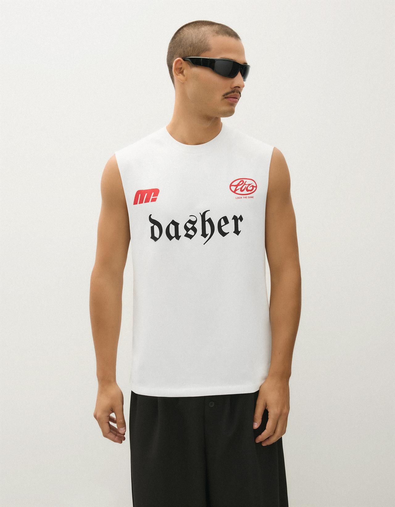 Sleeveless worker print T-shirt — Off white