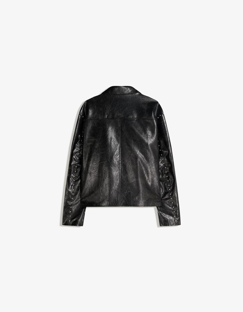 Blouson similicuir à clous-Noir