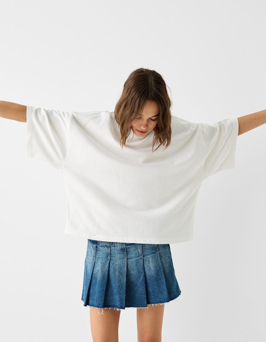 T-shirt manga curta cropped felpa-Branco-2