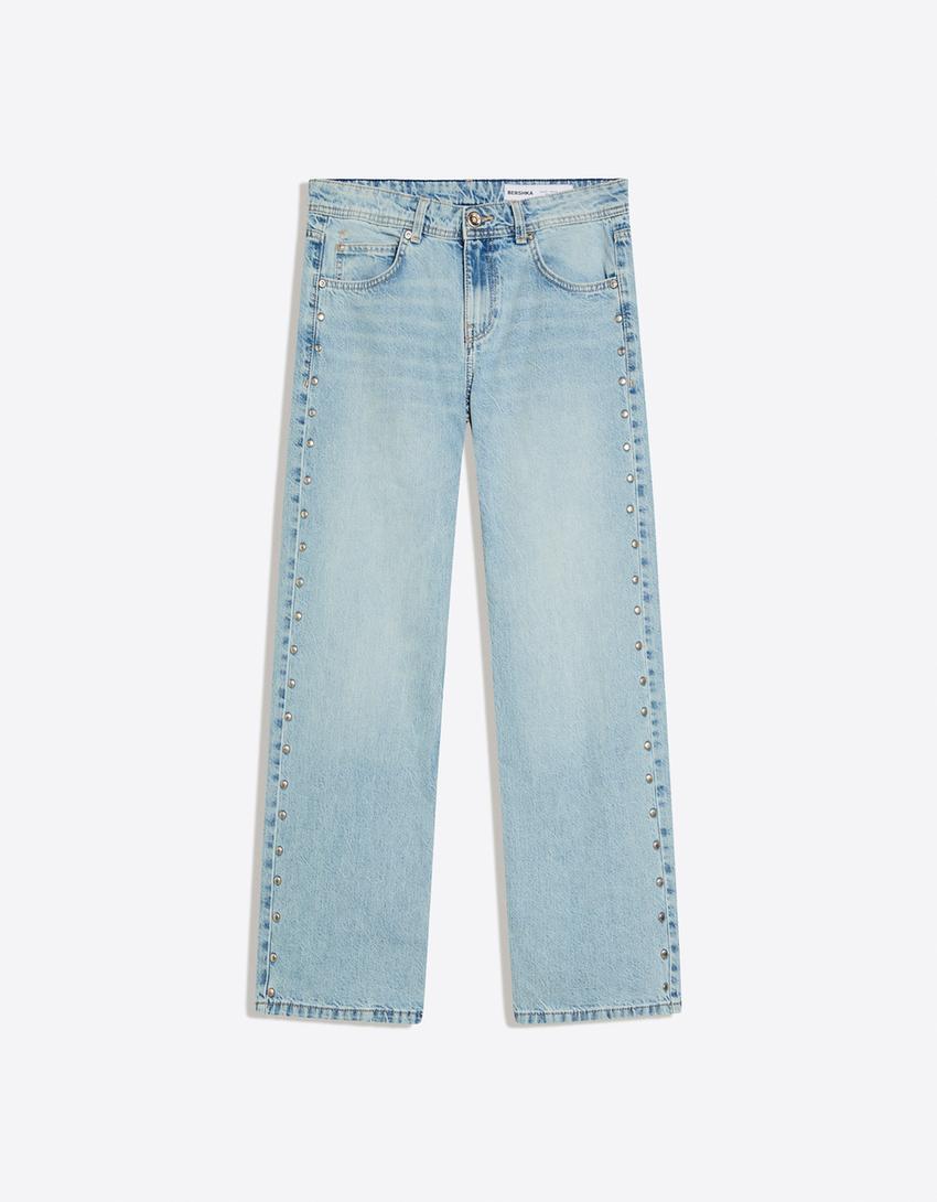 Baggy jeans with star studs-Light blue